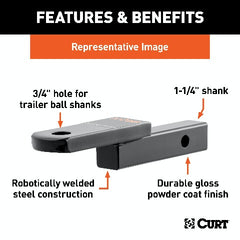 CURT 45519 Class 2 Ball Mount (1-1/4 Shank, 3,500 lbs., 1-1/4 Rise, 9-3/4 Long)