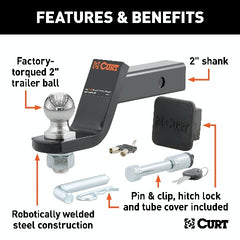CURT 45554 Towing Starter Kit with 2 Ball (2 Shank, 7,500 lbs, 4 Drop)