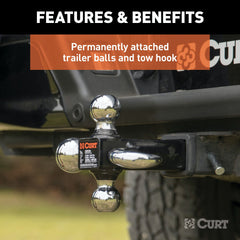 CURT 45675 Multi-Ball Mount with Hook (2 Solid Shank, 1-7/8, 2 and 2-5/16 Chrome Balls)