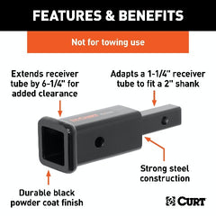 CURT 45785 Receiver Tube Adapter (1-1/4 to 2 Shank, Not for Towing Use, 6-1/4 Length)