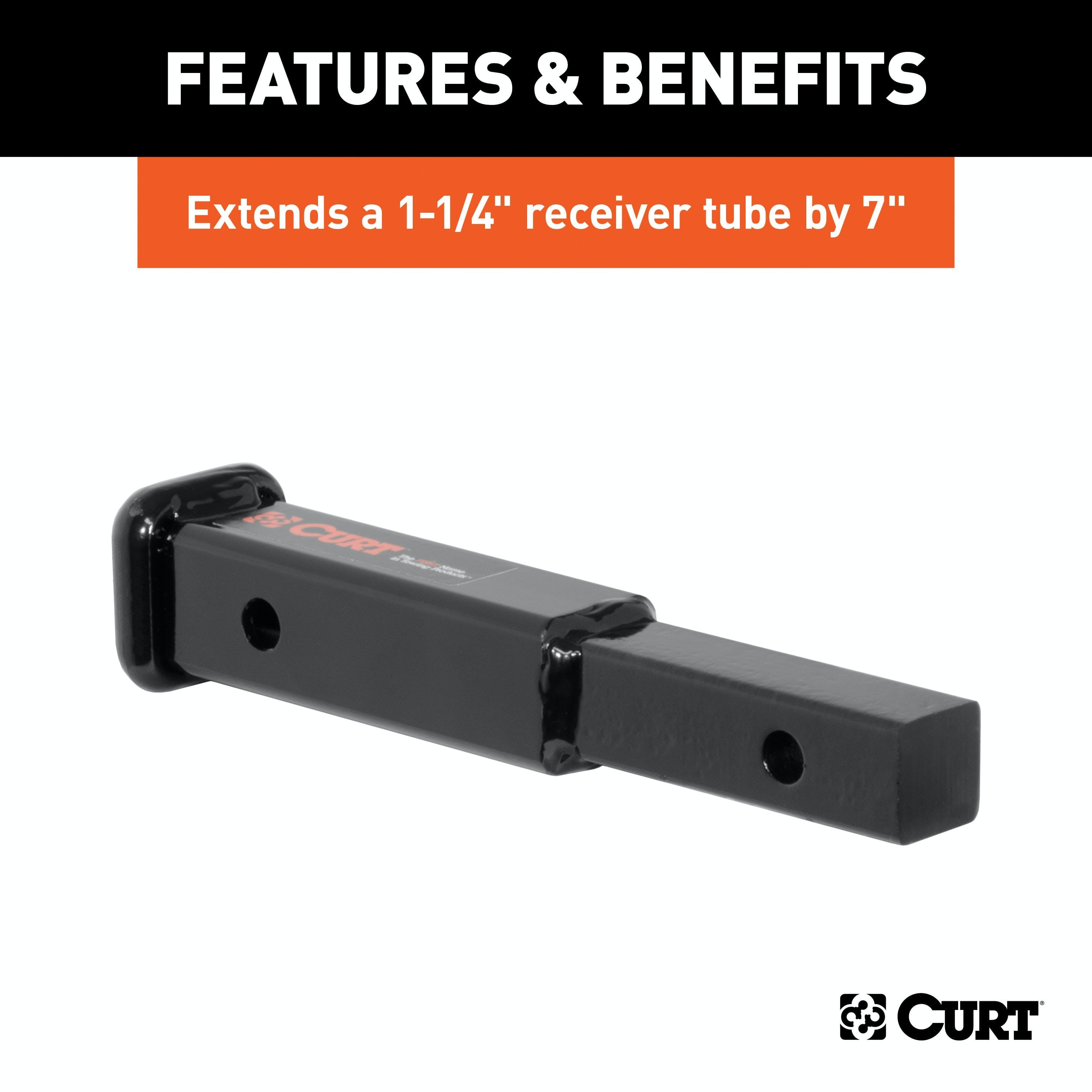 CURT 45789 7 Receiver Tube Extender (1-1/4 Shank, Not for Towing Use)