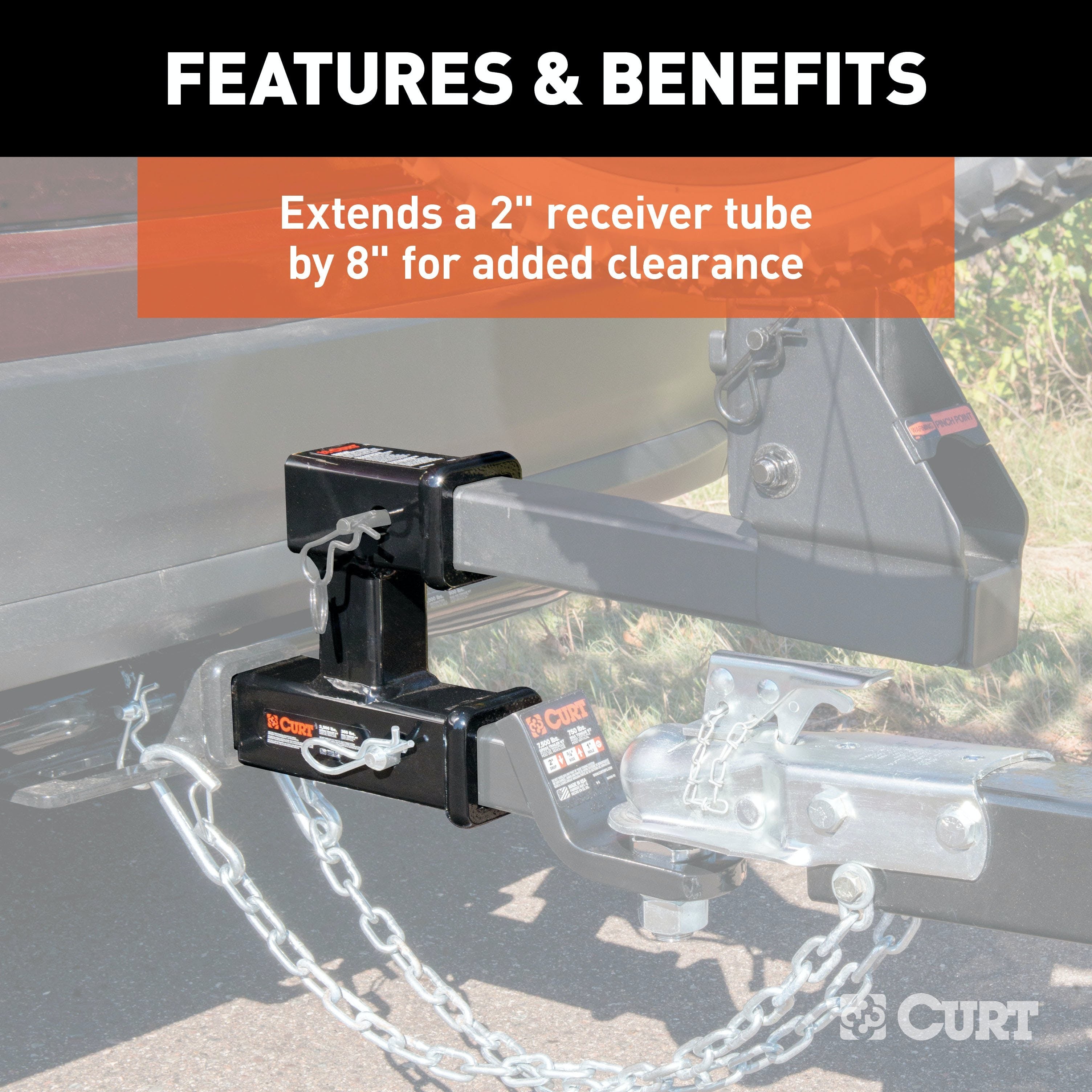 CURT 45792 Dual Receiver Extender (2 Shank, 3,500 lbs, 5-13/16 Rise)