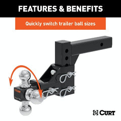 CURT 45799 Adjustable Tri-Ball Mount (2 Shank, 1-7/8, 2 and 2-5/16 Balls)