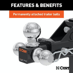 CURT 45799 Adjustable Tri-Ball Mount (2 Shank, 1-7/8, 2 and 2-5/16 Balls)