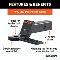 CURT 45820 Sway Tab Ball Mount (2 Shank, 7,500 lbs., 2 Drop)