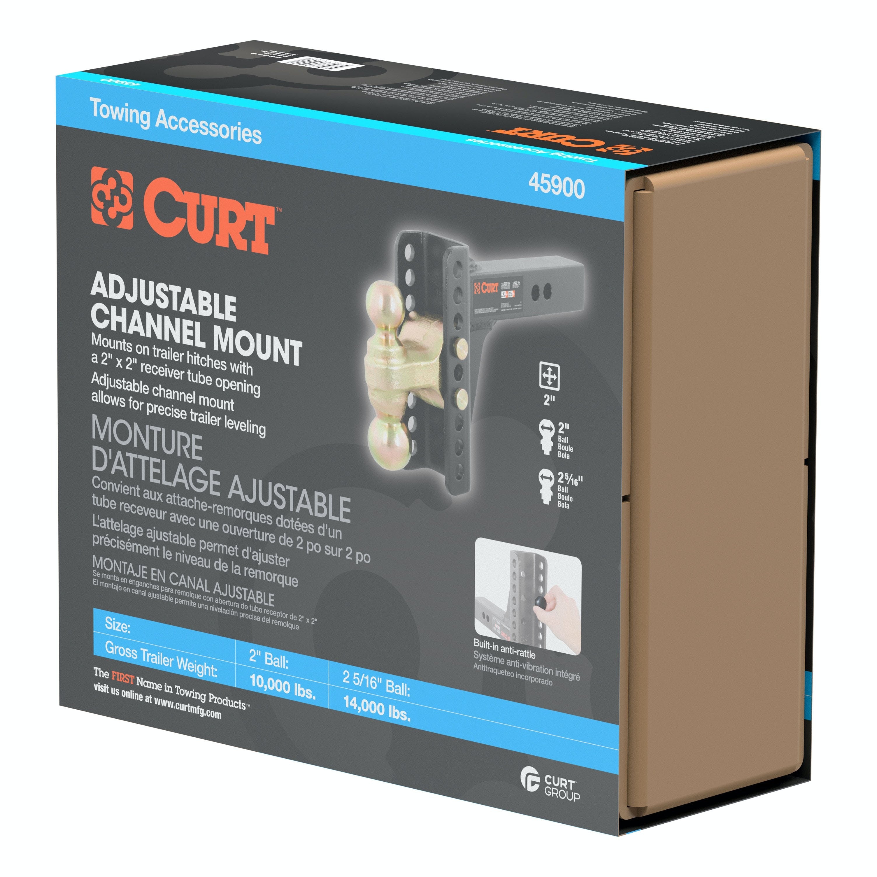 CURT 45900 Adjustable Channel Mount with Dual Ball (2 Shank, 14,000 lbs., 6 Drop)