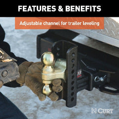 CURT 45902 Adjustable Channel Mount with Dual Ball (2-1/2 Shank, 20,000 lbs., 6 Drop)