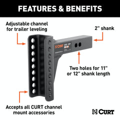 CURT 45910 Replacement 2 Channel Mount Shank (Fits #45900 or #45907, 14,000 lbs.)