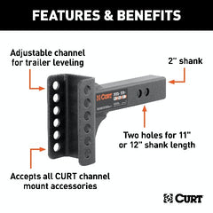 CURT 45911 Replacement 2 Adjustable Channel Mount Shank (Fits #45901, 6,000 lbs.)