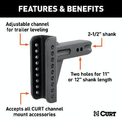CURT 45917 Replacement 2-1/2 Channel Mount Shank (Fits #45902 or #45908, 20,000 lbs.)