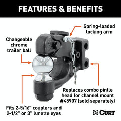 CURT 45920 Replacement Channel Mount Ball and Pintle Hitch (2-5/16 Ball, 13,000 lbs.)