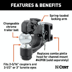 CURT 45922 Replacement Channel Mount Ball and Pintle Hitch (2-5/16 Ball, 20,000 lbs.)