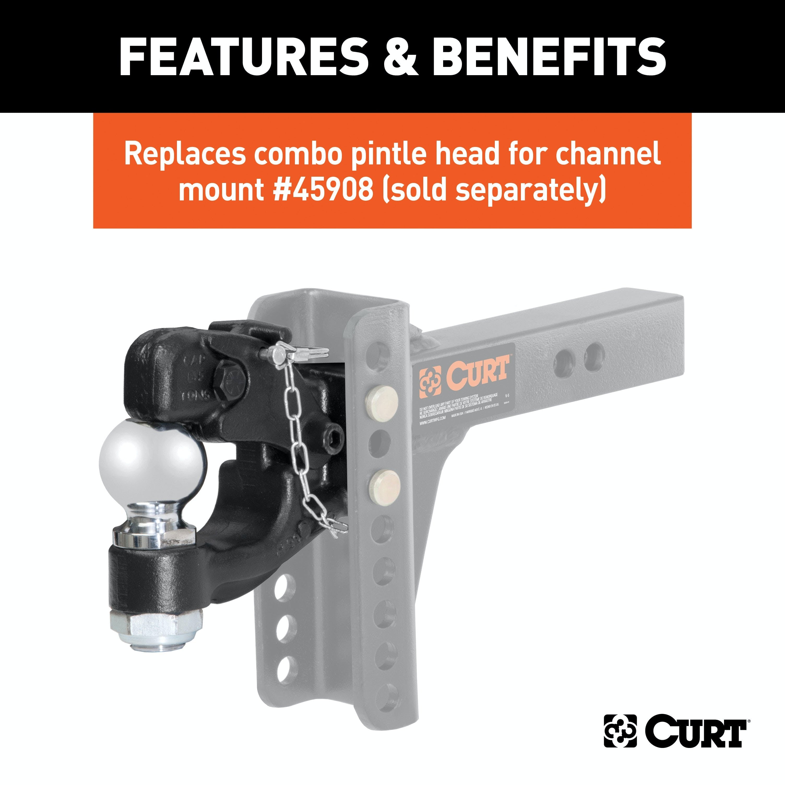 CURT 45922 Replacement Channel Mount Ball and Pintle Hitch (2-5/16 Ball, 20,000 lbs.)