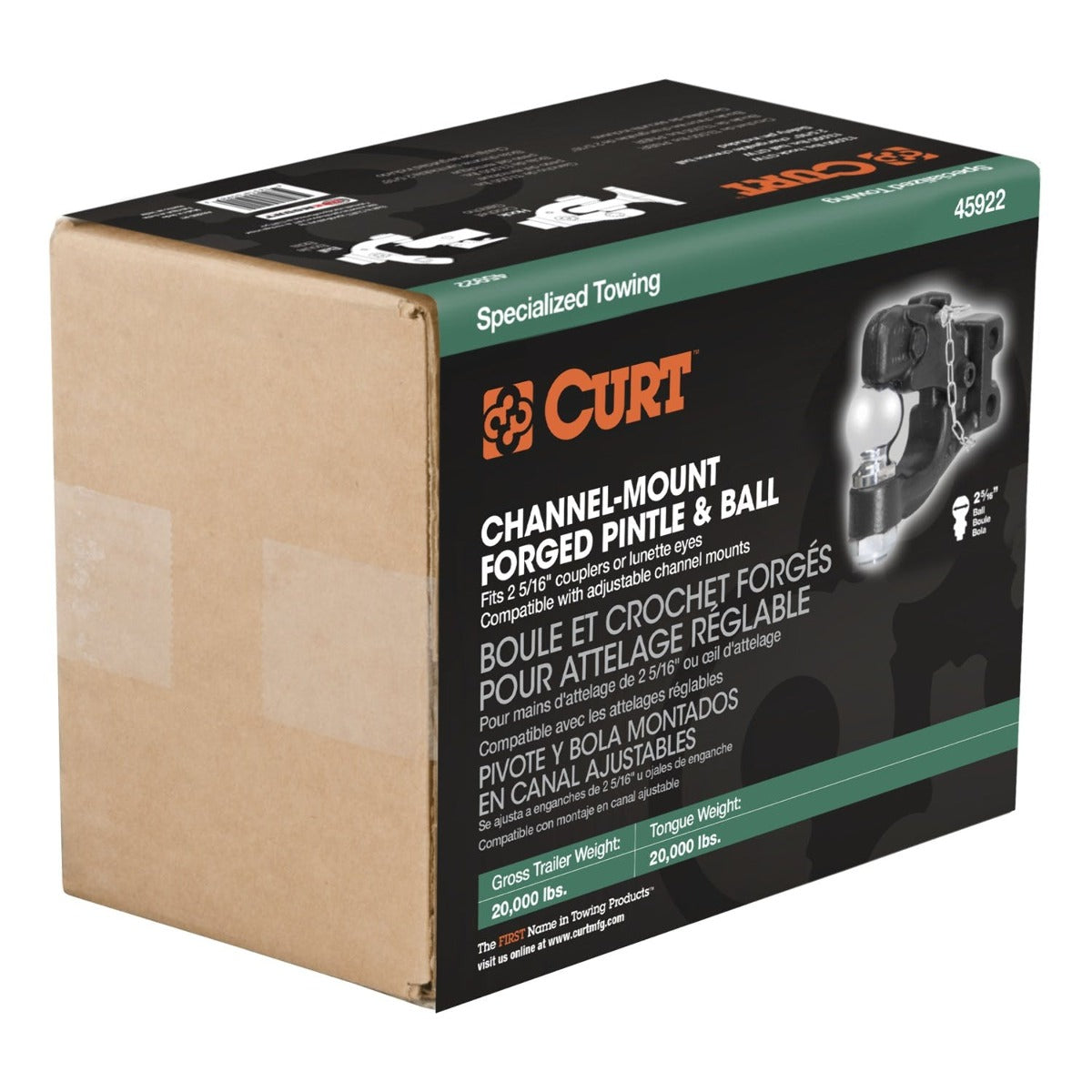 CURT 45922 Replacement Channel Mount Ball and Pintle Hitch (2-5/16 Ball, 20,000 lbs.)