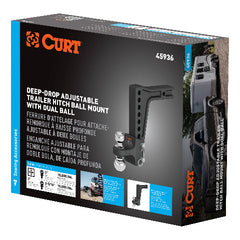 CURT 45936 Deep-Drop Adjustable Trailer Hitch Ball Mount with Dual Ball, 2" Shank, 15K