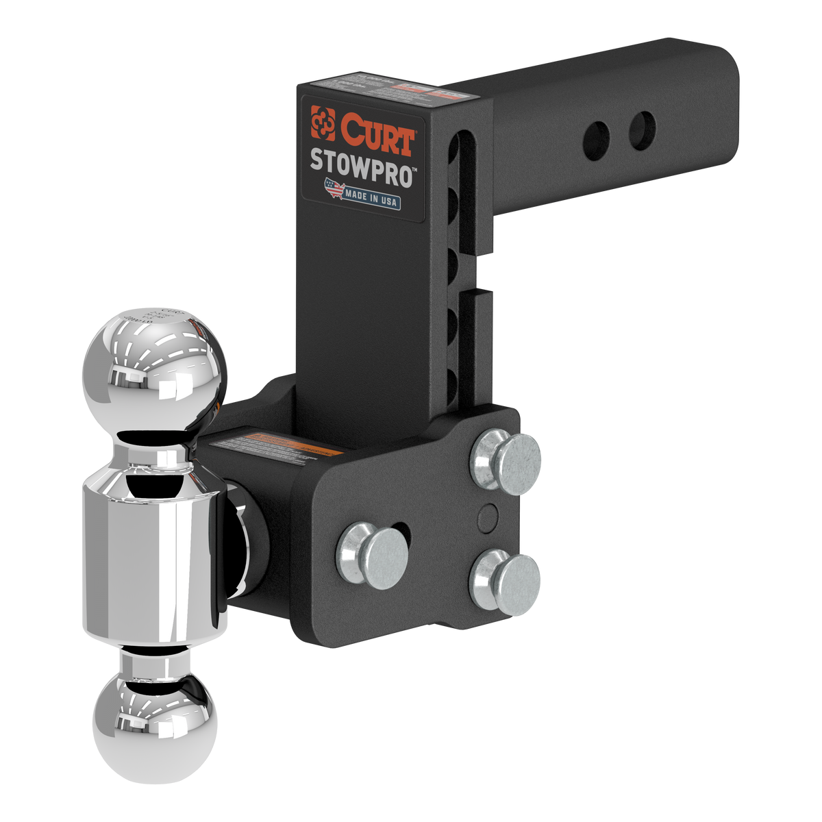 CURT StowPro Adjustable USA-Made Ball Mount, 5" Drop, 2" Shank, Dual Ball 45961
