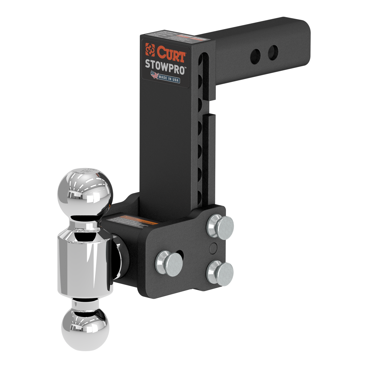 CURT StowPro Adjustable USA-Made Ball Mount, 7" Drop, 2" Shank, Dual Ball 45962