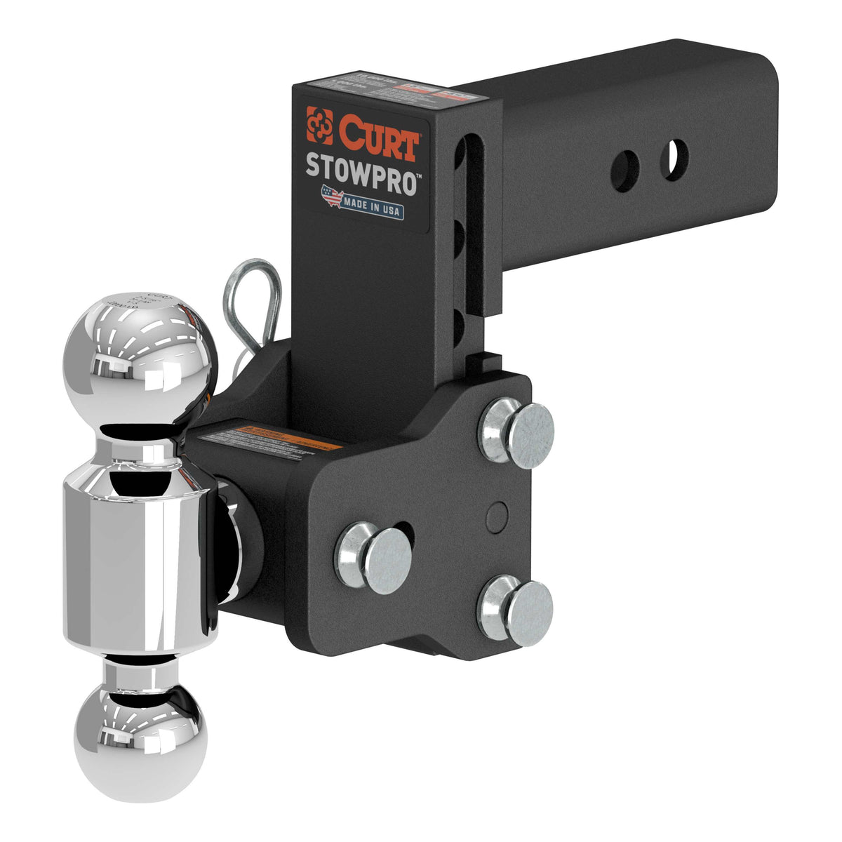 CURT StowPro Adjustable USA-Made Ball Mount, 5" Drop, 2-1/2" Shank, Dual Ball 45971