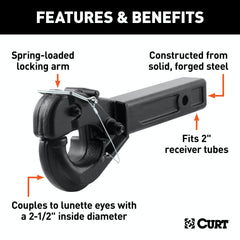 CURT 48004 Receiver-Mount Pintle Hook (2 Shank, 20,000 lbs., 2-1/2 Lunette Rings)