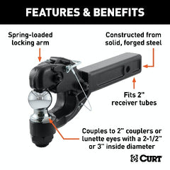 CURT 48007 Receiver-Mount Ball and Pintle Hitch (2 Shank, 2 Ball, 10,000 lbs.)