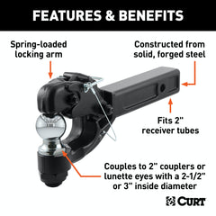 CURT 48007 Receiver-Mount Ball and Pintle Hitch (2 Shank, 2 Ball, 10,000 lbs.)
