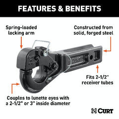 CURT 48010 Receiver-Mount Pintle Hook (2-1/2 Shank, 20,000 lbs., 2-1/2 Lunette Rings)
