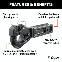 CURT 48010 Receiver-Mount Pintle Hook (2-1/2 Shank, 20,000 lbs., 2-1/2 Lunette Rings)