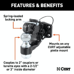 CURT 48190 Ball and Pintle Hitch (2 Ball, 10,000 lbs. Ball Capacity)
