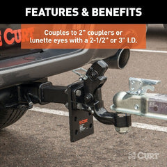 CURT 48190 Ball and Pintle Hitch (2 Ball, 10,000 lbs. Ball Capacity)