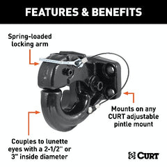 CURT 48210 Pintle Hook (20,000 lbs., 2-1/2 or 3 Lunette Rings)