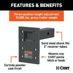 CURT 48323 Adjustable Pintle Mount (2 Shank, 10,000 lbs., 7 High, 6 Long)