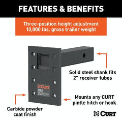 CURT 48324 Adjustable Pintle Mount (2 Shank, 10,000 lbs., 7 High, 8 Long)