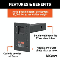 CURT 48325 Adjustable Pintle Mount (2 Shank, 15,000 lbs., 7 High, 8 Long)