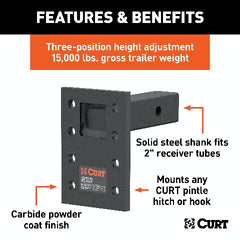 CURT 48328 Adjustable Pintle Mount (2 Shank, 15,000 lbs., 7 High, 6 Long)