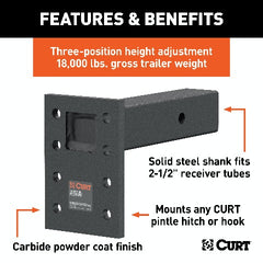 CURT 48329 Adjustable Pintle Mount (2-1/2 Shank, 18,000 lbs., 7 High, 8 Long)