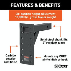 CURT 48341 Adjustable Pintle Mount (2 Shank, 10,000 lbs., 13 High, 10 Long)