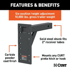CURT 48342 Adjustable Pintle Mount (2 Shank, 10,000 lbs., 13 High, 12 Long)