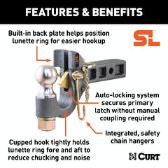 CURT 48406 SecureLatch Receiver-Mount Ball and Pintle Hitch (2 Shank, 2-5/16 Ball, 14K)