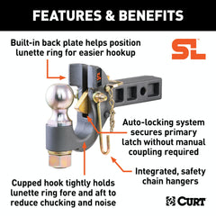 CURT 48406 SecureLatch Receiver-Mount Ball and Pintle Hitch (2 Shank, 2-5/16 Ball, 14K)