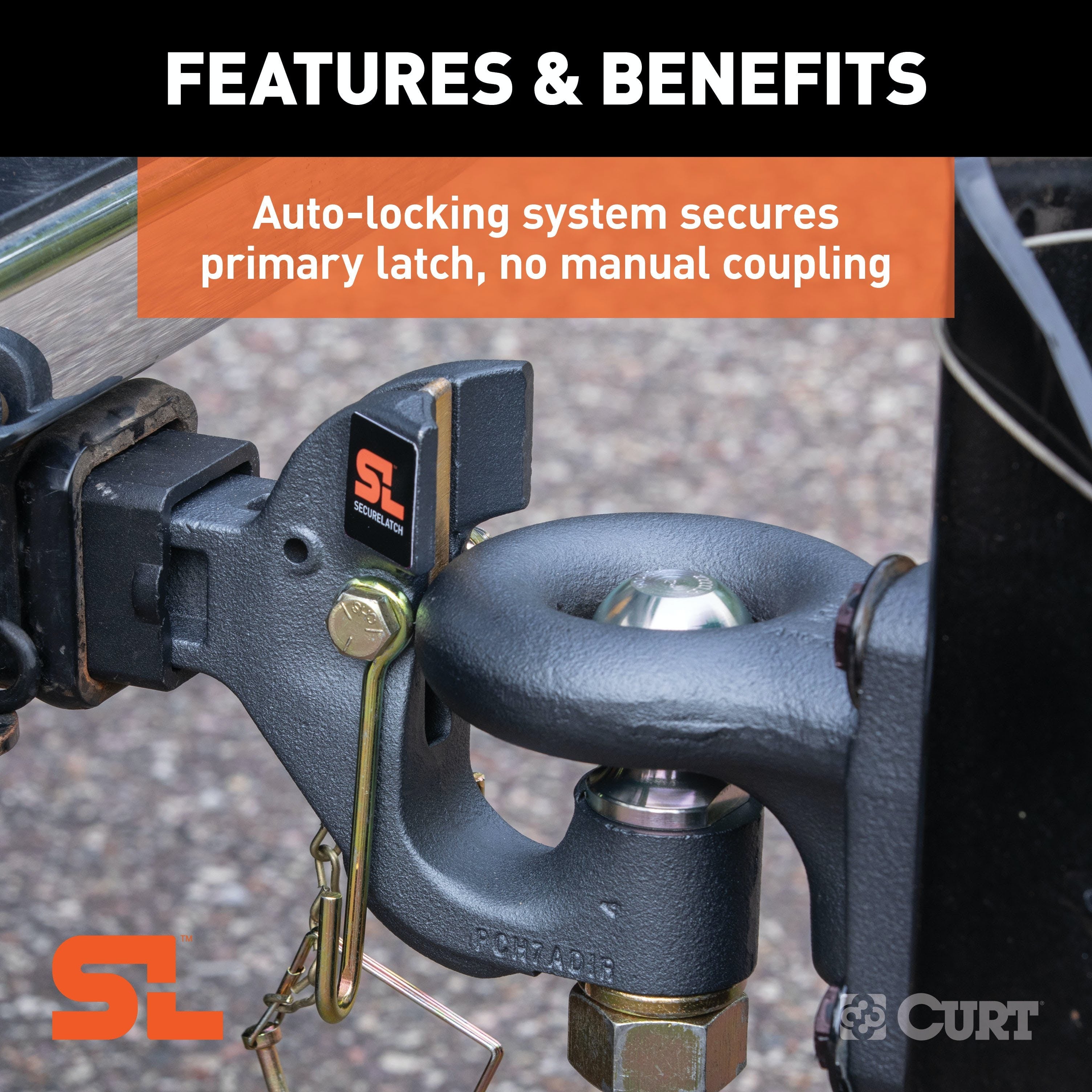 CURT 48406 SecureLatch Receiver-Mount Ball and Pintle Hitch (2 Shank, 2-5/16 Ball, 14K)