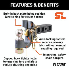 CURT 48407 SecureLatch Receiver-Mount Ball and Pintle Hitch (2 Shank, 2 Ball, 14K)