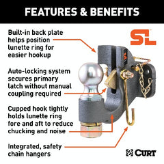 CURT 48410 SecureLatch Ball and Pintle Hitch (2-5/16 Ball, 20,000 lbs.)