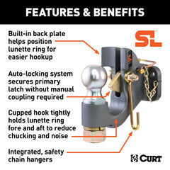 CURT 48410 SecureLatch Ball and Pintle Hitch (2-5/16 Ball, 20,000 lbs.)