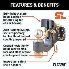 CURT 48411 SecureLatch Ball and Pintle Hitch (2 Ball, 20,000 lbs.)