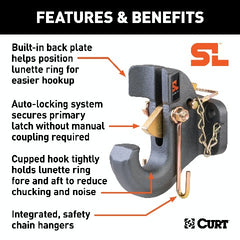 CURT 48505 SecureLatch Pintle Hook (30,000 lbs, 2-1/2 or 3 Lunette)