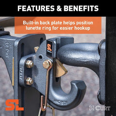 CURT 48505 SecureLatch Pintle Hook (30,000 lbs, 2-1/2 or 3 Lunette)