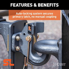 CURT 48505 SecureLatch Pintle Hook (30,000 lbs, 2-1/2 or 3 Lunette)