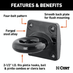 CURT 48550 Flush-Mount Lunette Ring (35,000 lbs., 2-1/2 I.D.)