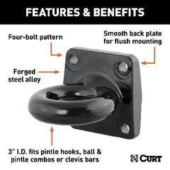 CURT 48560 Flush-Mount Lunette Ring (60,000 lbs., 3 I.D.)