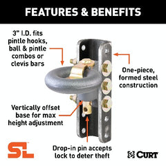 CURT 48641 SecureLatch Lunette Ring and Channel (40,000 lbs, 3 ID, 11-3/4 Channel Height)